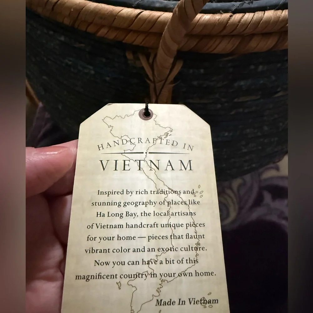 Artisan handmade in Vietnam rattan lidded basket